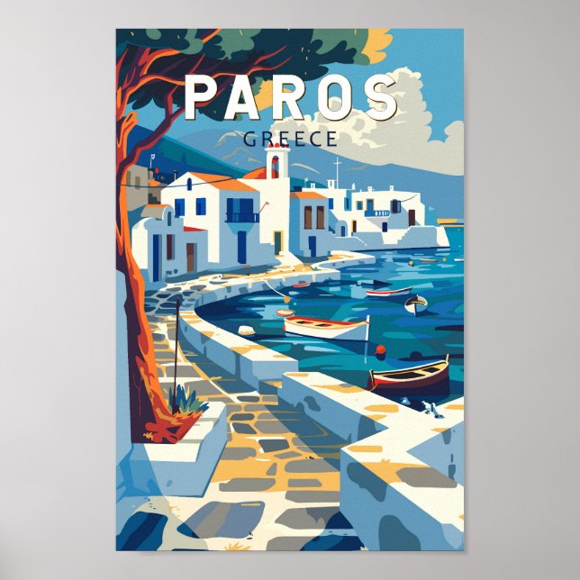 Paros Greece Travel Art Vintage Poster (Front)
