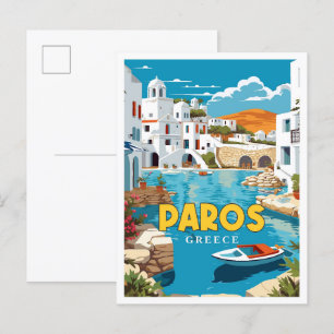Paros Greece vintage travel illustration Postcard