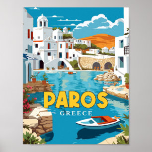 Paros Greece vintage travel illustration Poster