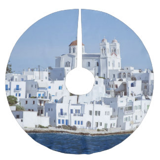 Paros Village Naoussa Island View Brushed Polyester Tree Skirt