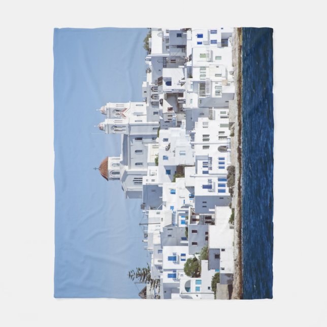 Paros Village Naoussa Island View Fleece Blanket (Front)