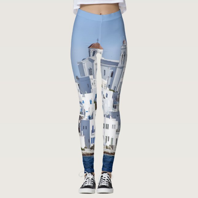 Paros Village Naoussa Island View Leggings (Front)
