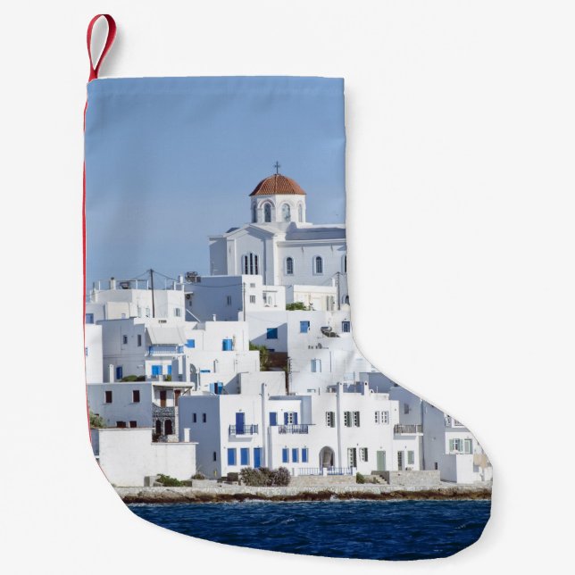 Paros Village Naoussa Island View Small Christmas Stocking (Front)