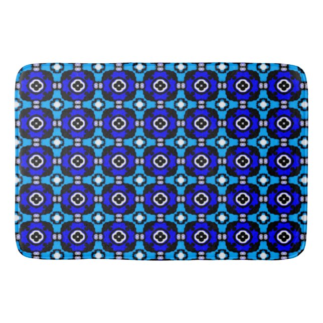 Parquet Tile Pattern in Turquoise and Cobalt Blue Bath Mat (Front)