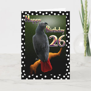 Parrot African Grey bird polka dot 26th Birthday Card