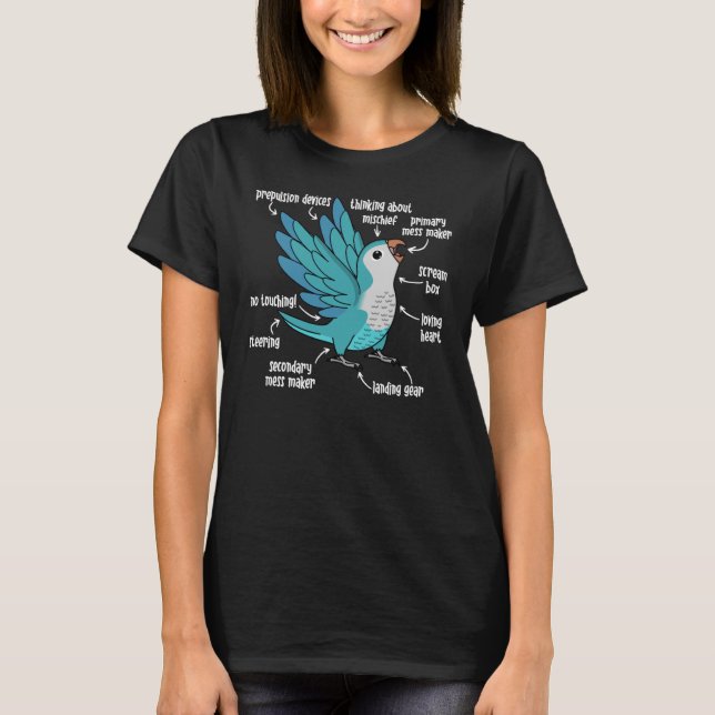 Parrot Anatomy I Blue Monk Parakeet Quaker T-Shirt (Front)