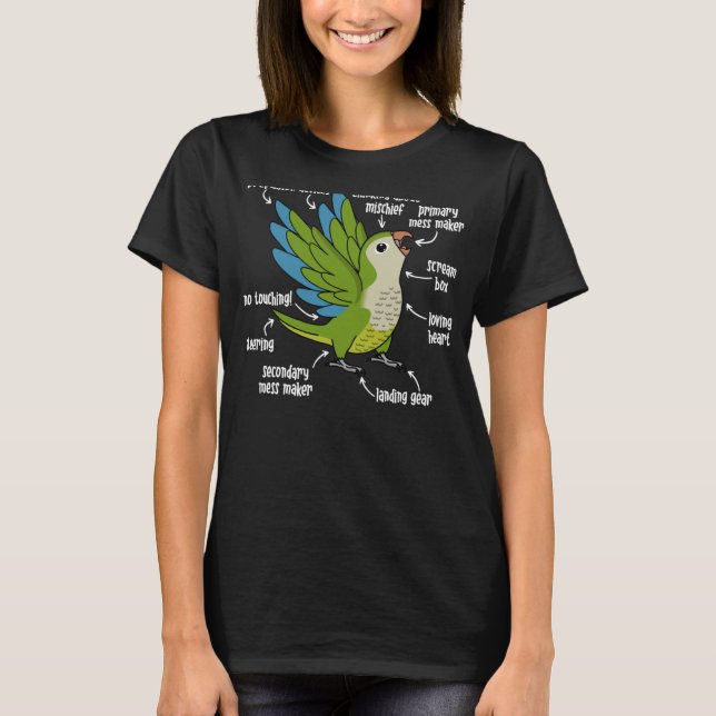 Parrot Anatomy I Green Monk Parakeet Quaker T-Shirt (Front)