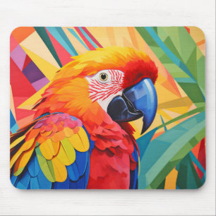 Parrot Animal Bird Portrait Colourful Painting Mouse Mat