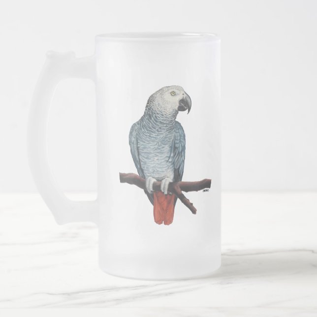 Parrot Art Beer Glass African Grey Mugs Customise (Left)