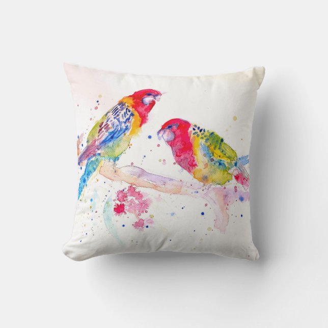Parrot art Watercolour Painting Aqua Colorful  Cushion (Front)