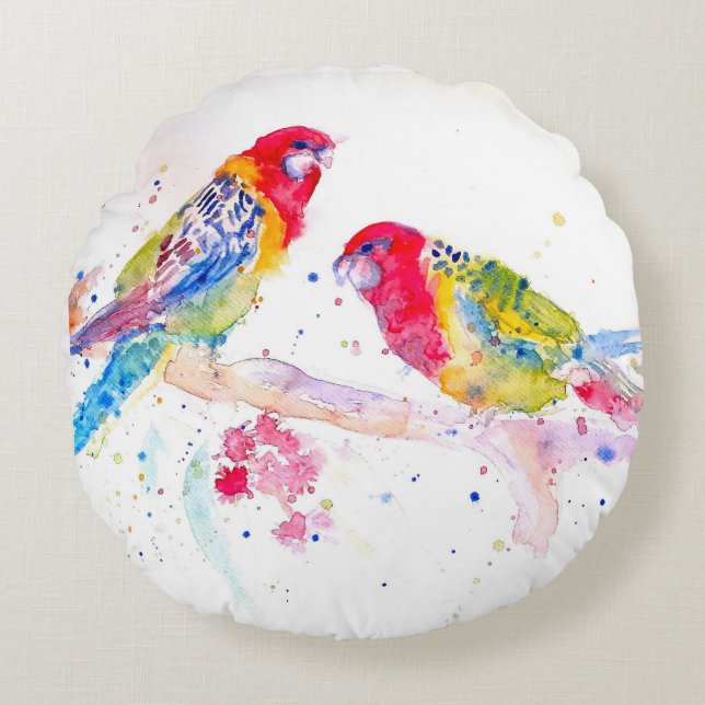 Parrot art Watercolour Painting Aqua Colorful  Round Cushion (Front)
