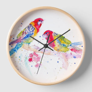 Parrot art Watercolour Painting Aqua Colourful Clock