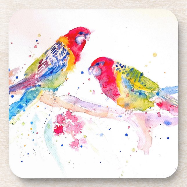 Parrot art Watercolour Painting Aqua Teal Coaster (Front)