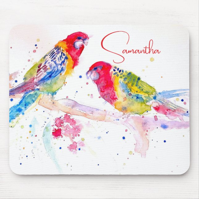 Parrot art Watercolour Painting Red Blue Colorful Mouse Mat (Front)
