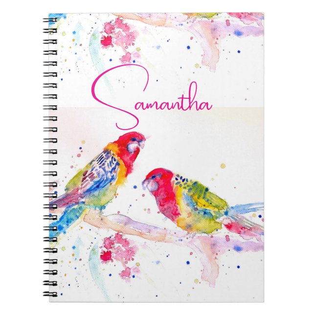 Parrot art Watercolour Painting Red Blue Colorful Notebook (Front)