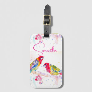 Parrot art Watercolour Painting Red Blue Colourful Luggage Tag