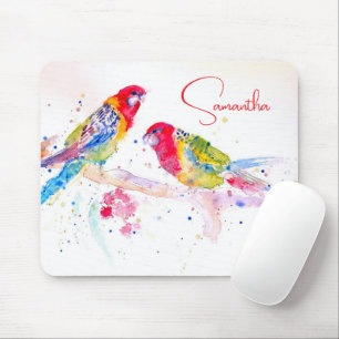 Parrot art Watercolour Painting Red Blue Colourful Mouse Mat