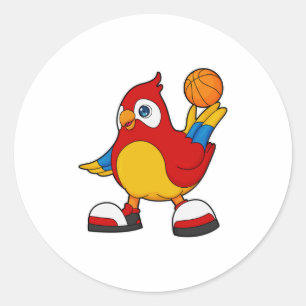 Parrot as Basketball player with Basketball Classic Round Sticker