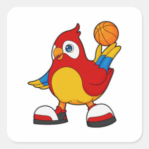 Parrot as Basketball player with Basketball Square Sticker