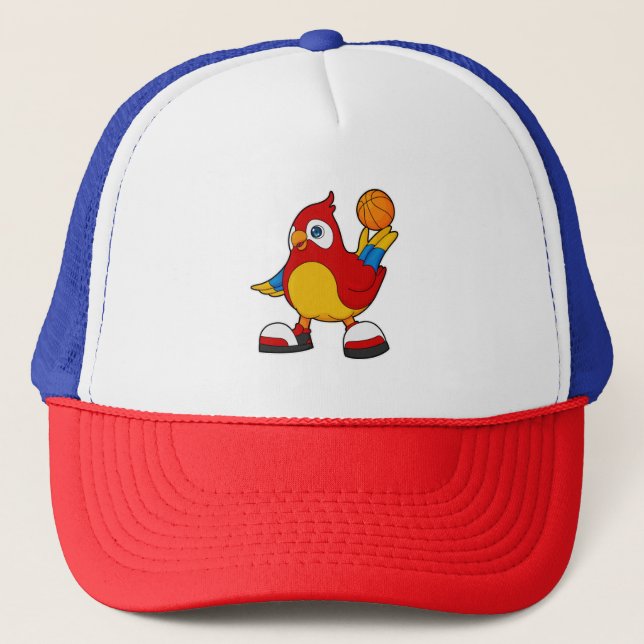 Parrot as Basketball player with Basketball Trucker Hat (Front)