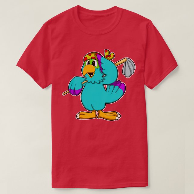 Parrot as Cleaner with Mop T-Shirt (Design Front)