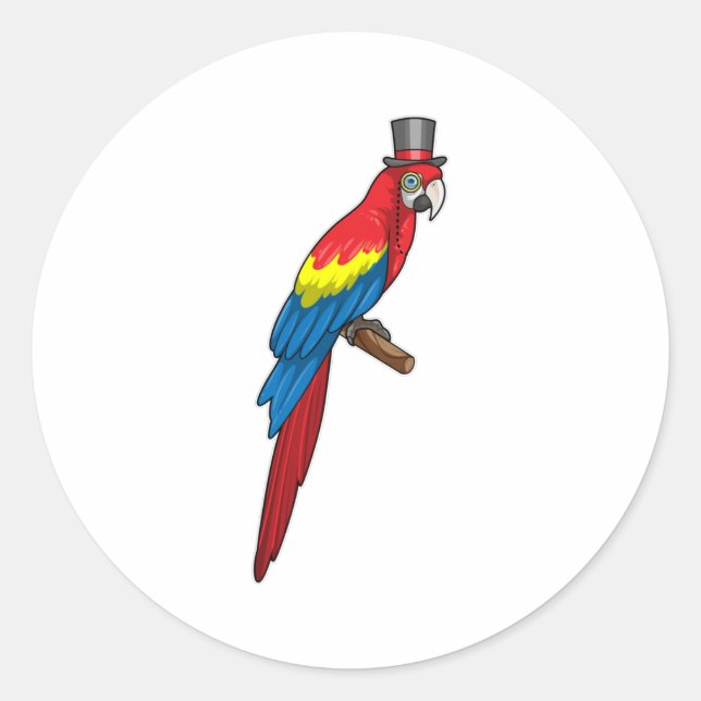 Parrot as Gentleman with Hat Classic Round Sticker (Front)