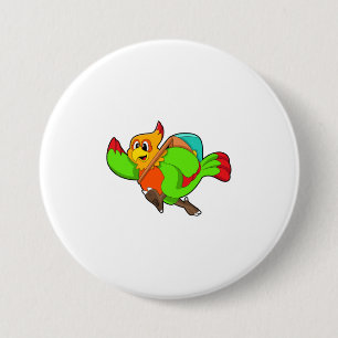 Parrot as Hiker with Backpack 7.5 Cm Round Badge