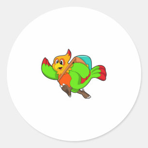 Parrot as Hiker with Backpack Classic Round Sticker