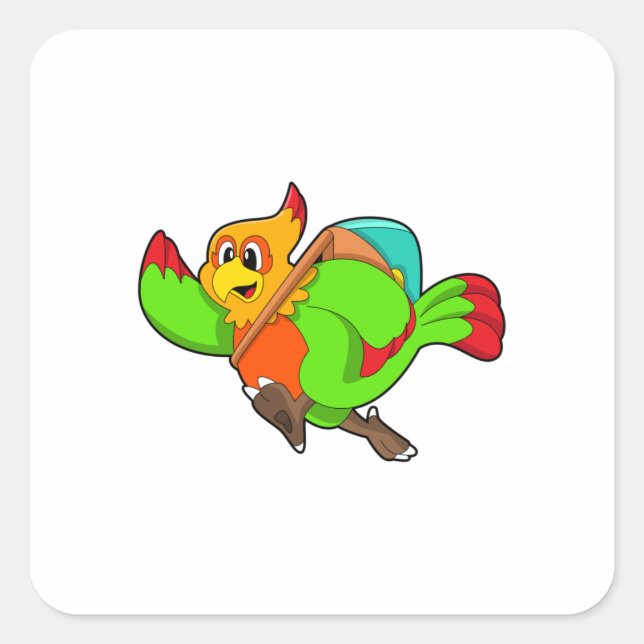 Parrot as Hiker with Backpack Square Sticker (Front)