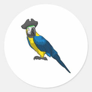 Parrot as Pirate with Hat Classic Round Sticker
