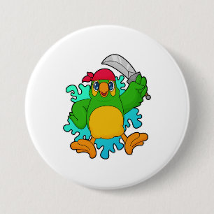Parrot as Pirate with Sword 7.5 Cm Round Badge