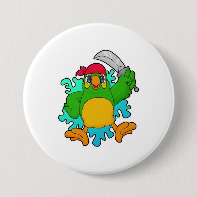Parrot as Pirate with Sword 7.5 Cm Round Badge (Front)
