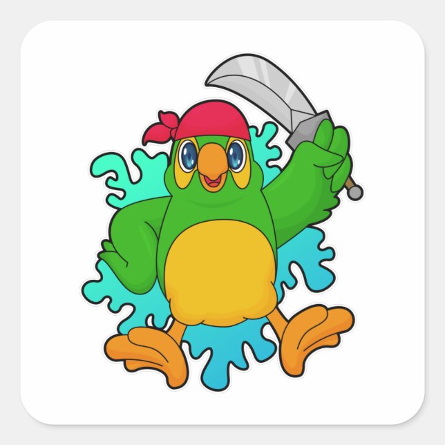 Parrot as Pirate with Sword Square Sticker (Front)