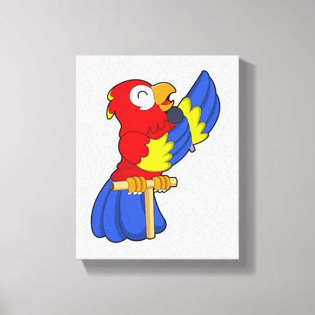 Parrot as Singer with Microphone Canvas Print (Front)
