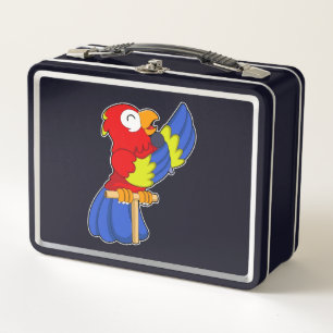 Parrot as Singer with Microphone Metal Lunch Box