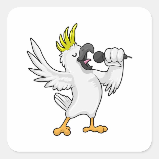 Parrot as Singer with Microphone Square Sticker (Front)