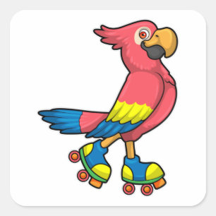 Parrot as Skater with Roller skates Square Sticker