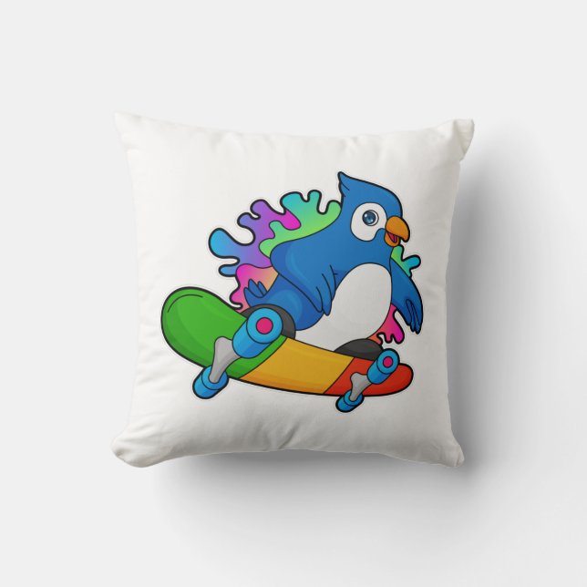 Parrot as Skater with Skateboard Cushion (Front)