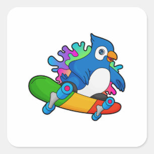 Parrot as Skater with Skateboard Square Sticker
