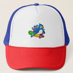 Parrot as Skater with Skateboard Trucker Hat