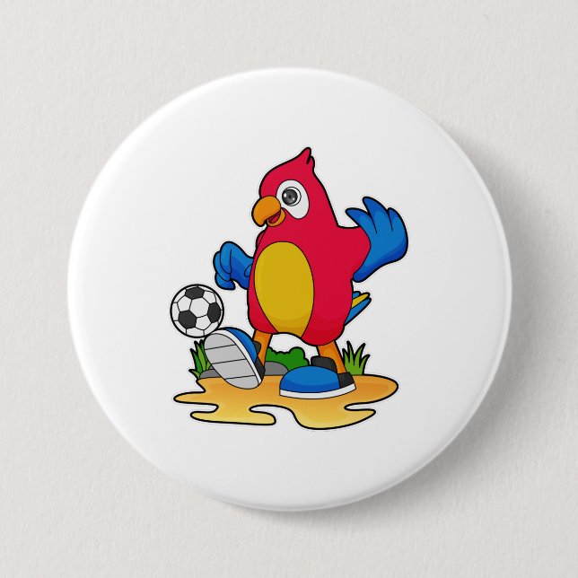 Parrot as Soccer player with Soccer 7.5 Cm Round Badge (Front)
