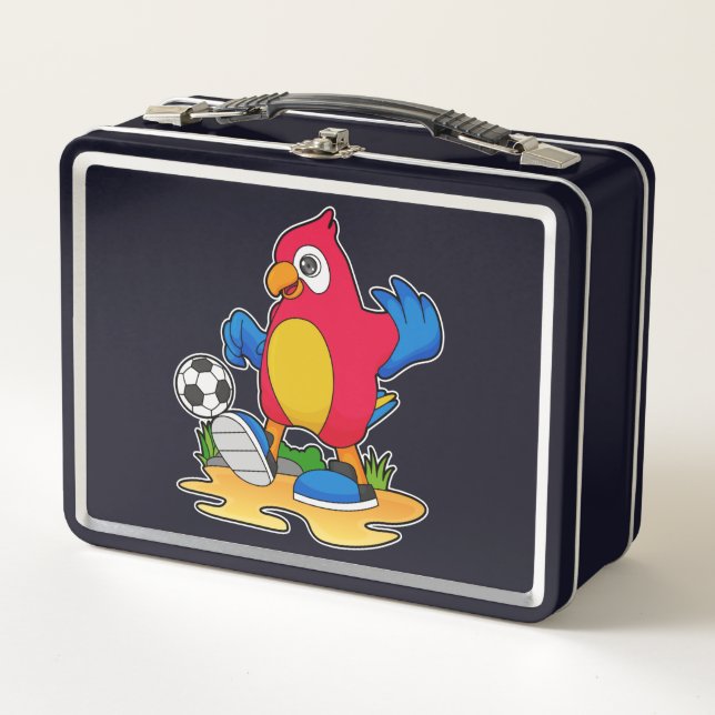 Parrot as Soccer player with Soccer Metal Lunch Box (Front)