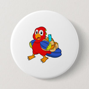 Parrot as Student with Backpack 7.5 Cm Round Badge
