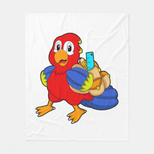 Parrot as Student with Backpack Fleece Blanket