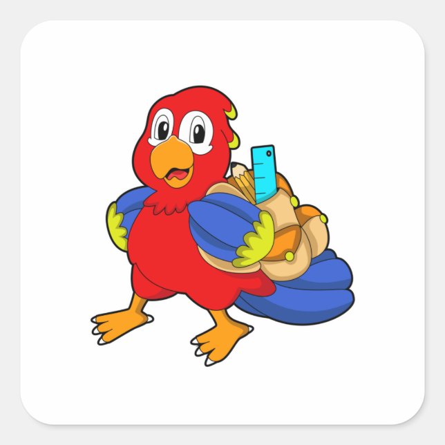 Parrot as Student with Backpack Square Sticker (Front)