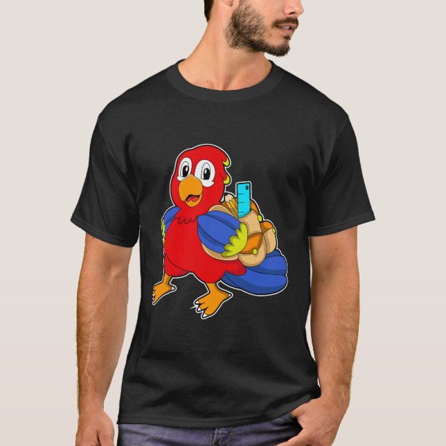 Parrot as Student with Backpack T-Shirt (Front)