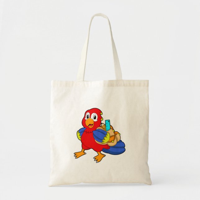 Parrot as Student with Backpack Tote Bag (Front)