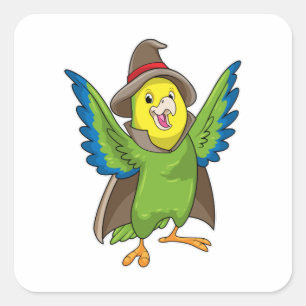 Parrot as Wizard with Hat Square Sticker