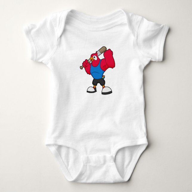 Parrot at Baseball with Baseball bat Baby Bodysuit (Front)