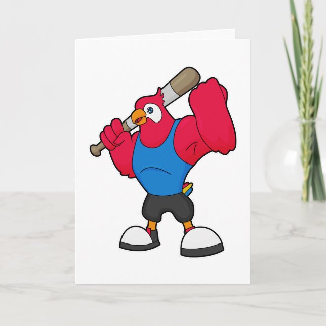 Parrot at Baseball with Baseball bat Card (Front)